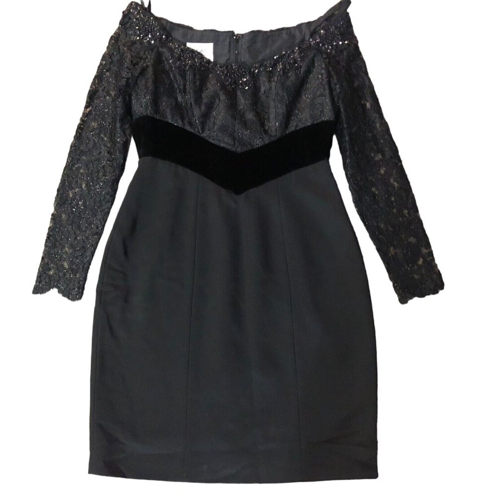 Vintage Liancarlo Dress Womens 10 Used Black Lace Sequins Beaded Lined Cocktail
